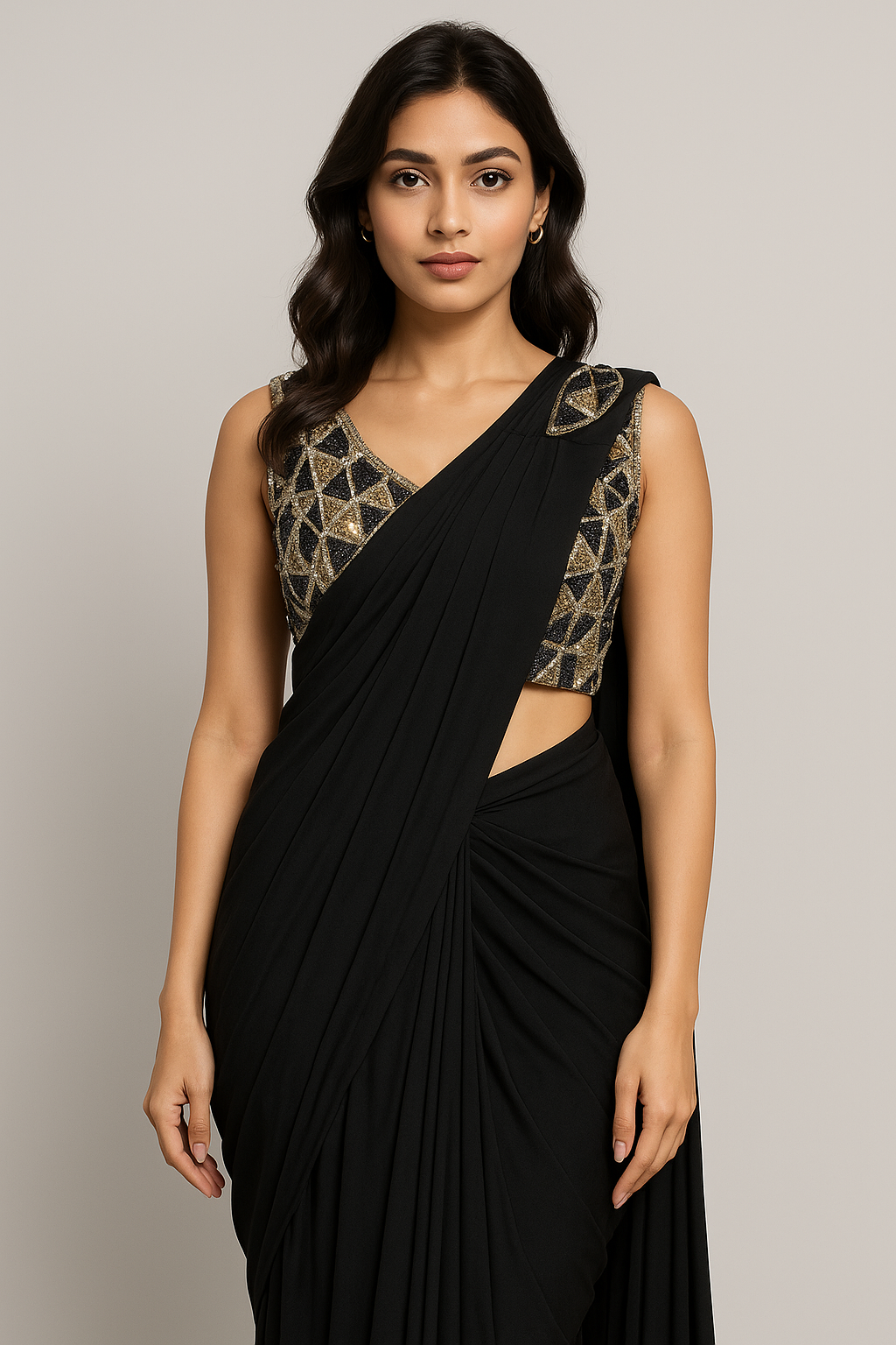 Black Ready to Wear SAREE with Designer Handmade Blouse