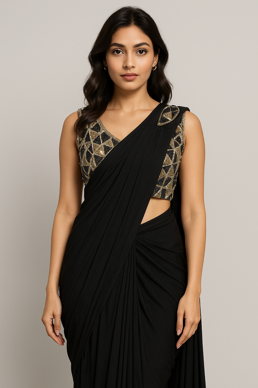 Black Ready to Wear SAREE with Designer Handmade Blouse