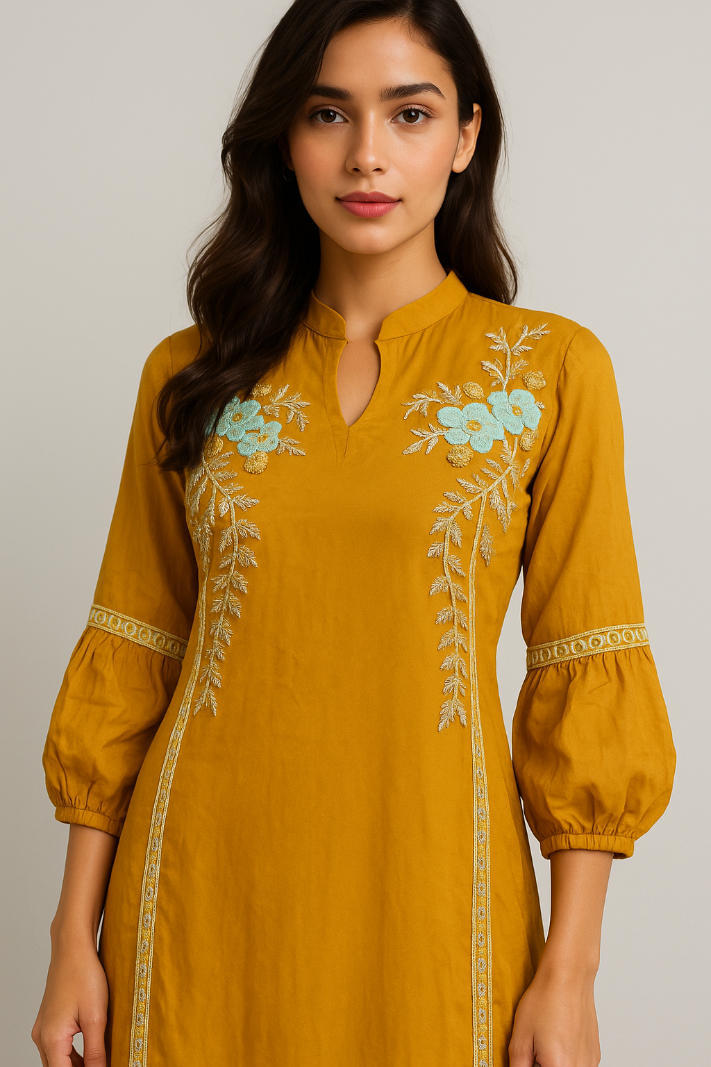 Mustard Georgette Maxi with Exquisite Hand Embroidery