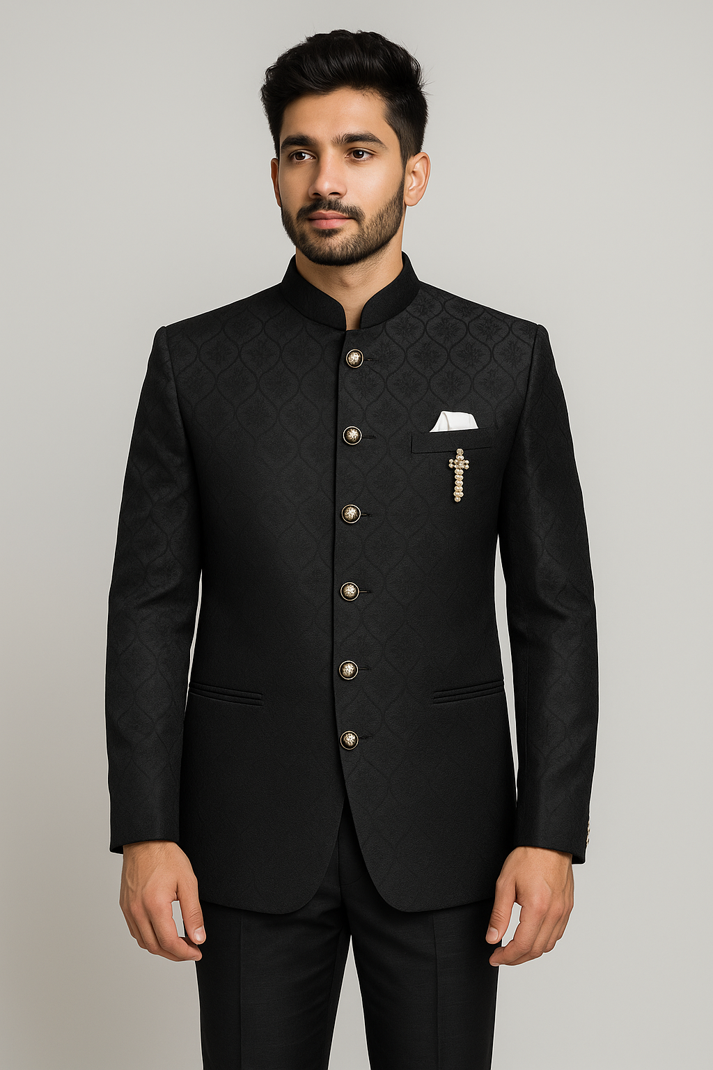Black Embroidered Royal Suit for Men - Two Piece Set