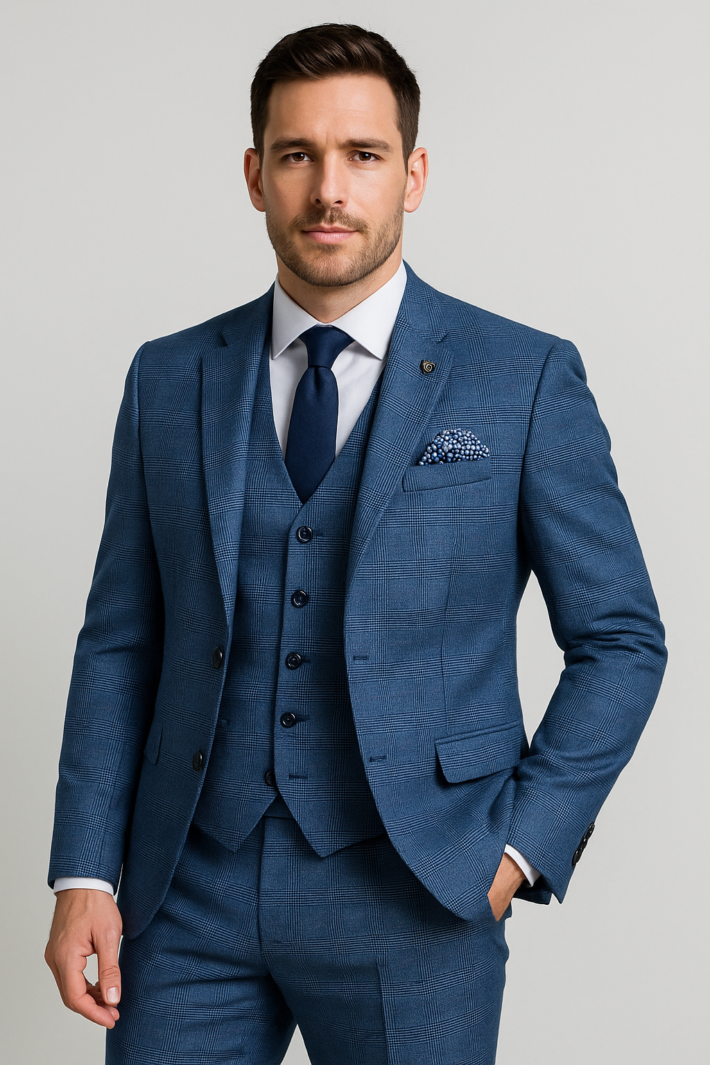 Exquisite 3-Piece Suit in Cobalt Blue (Italian Fit)
