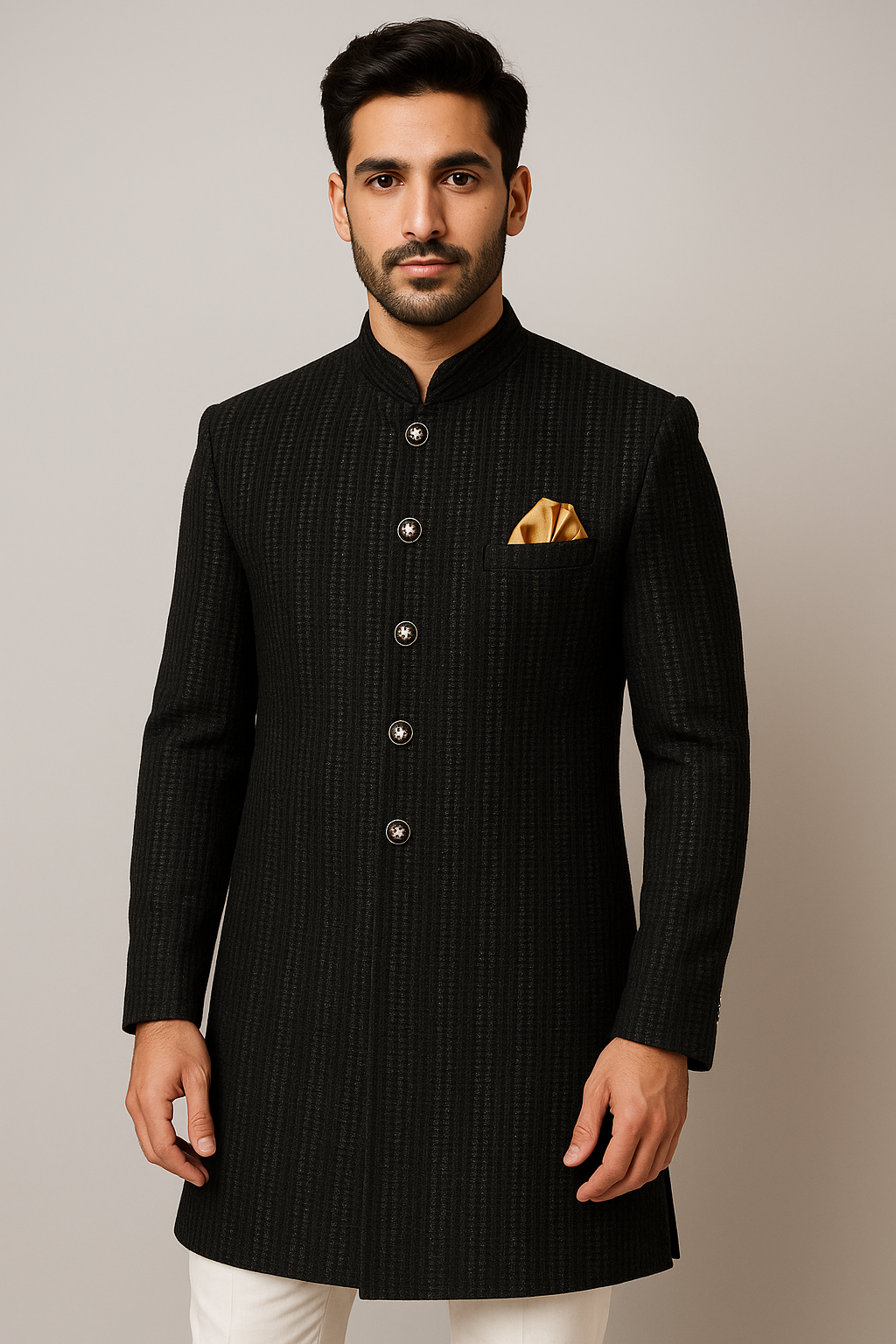 Elegantly Sequined Black Knee Length Suit (2 Piece)