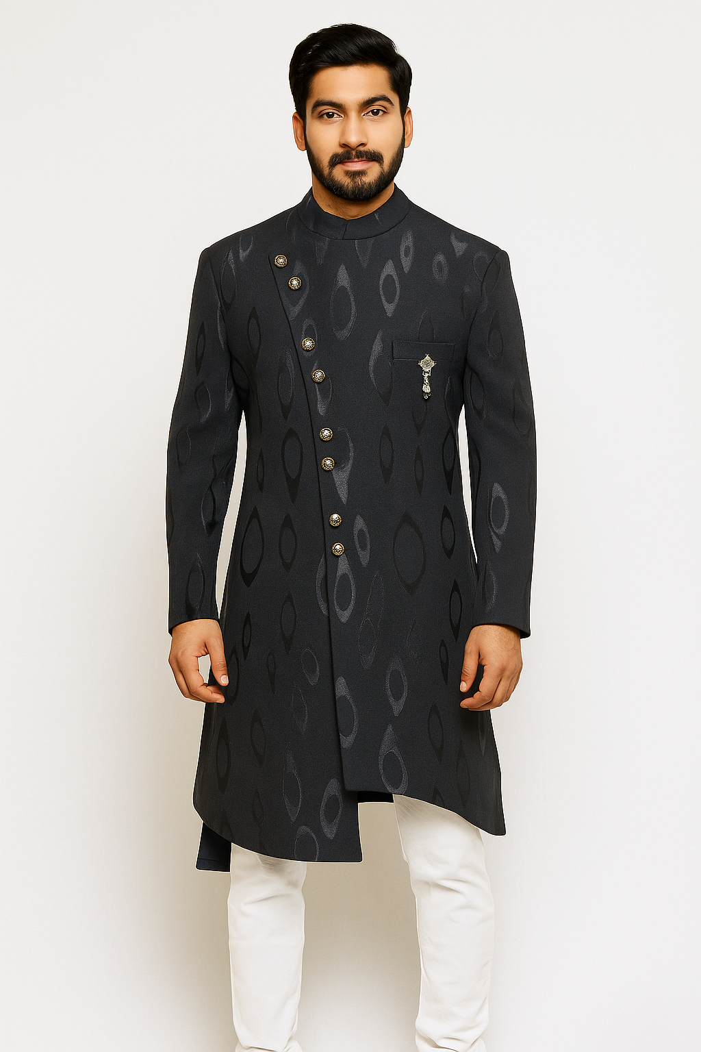 Black Toned Contemporary King Style Suit  (2 Piece)