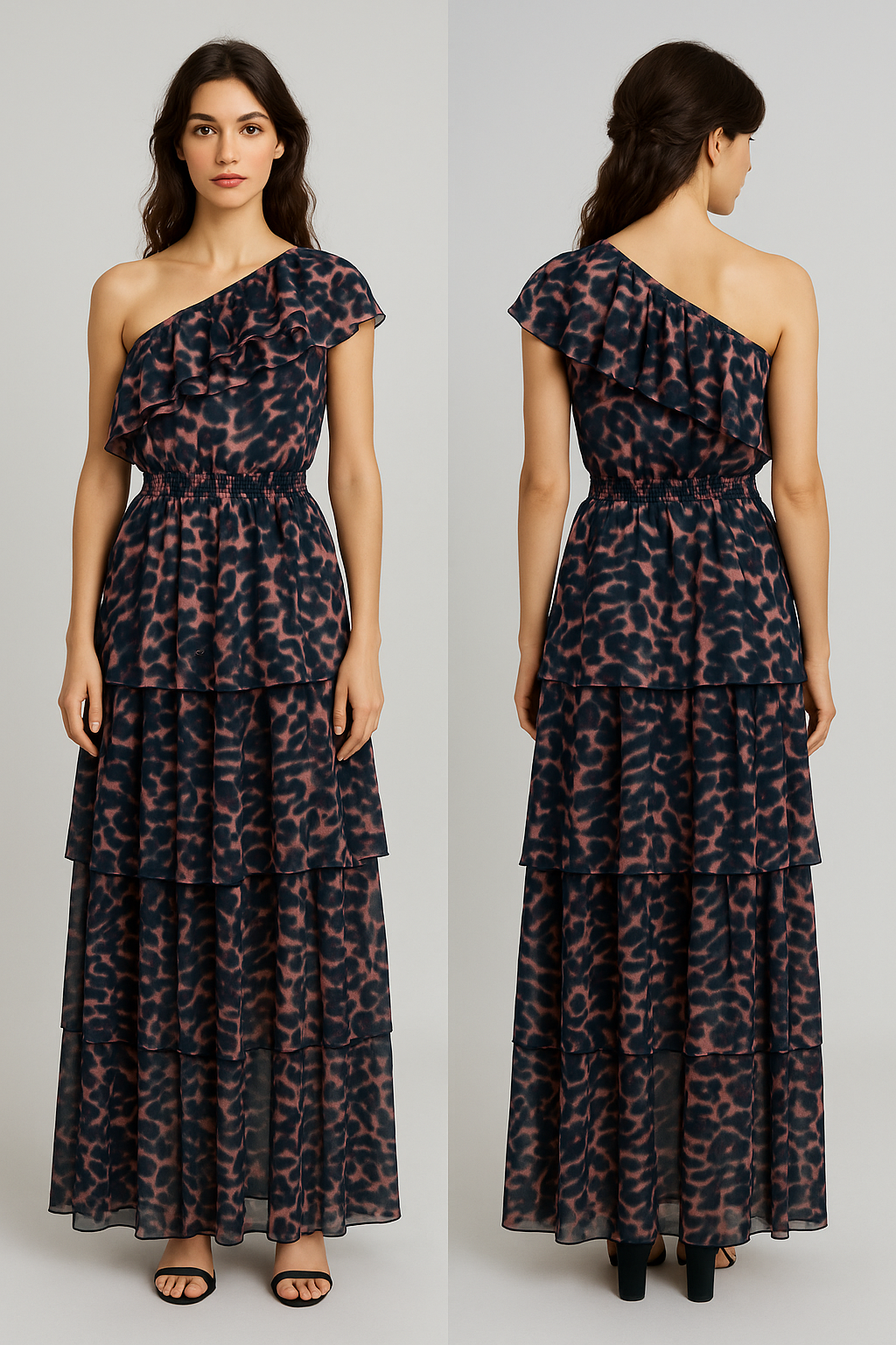 Printed One Shoulder Long Dress