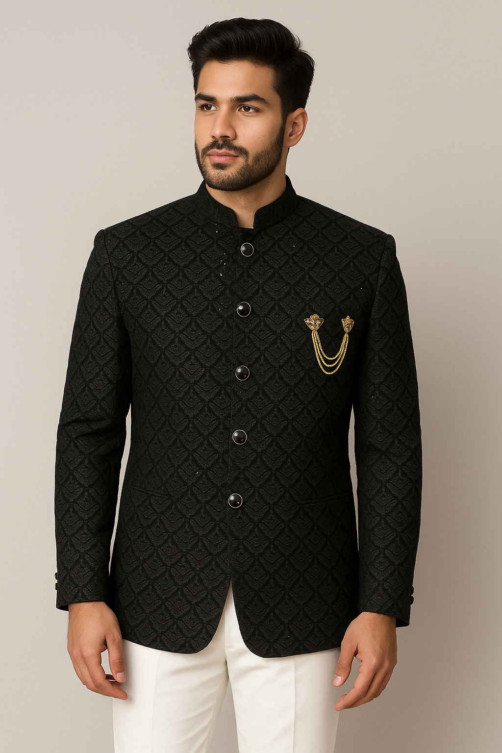Black Embroidered Regal Suit Set (2 Piece)