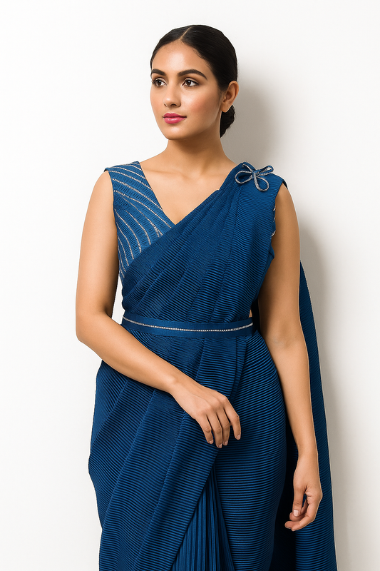 Simple Crush Fabric Ready to Wear Sarees with Belt (Multiple Colors)