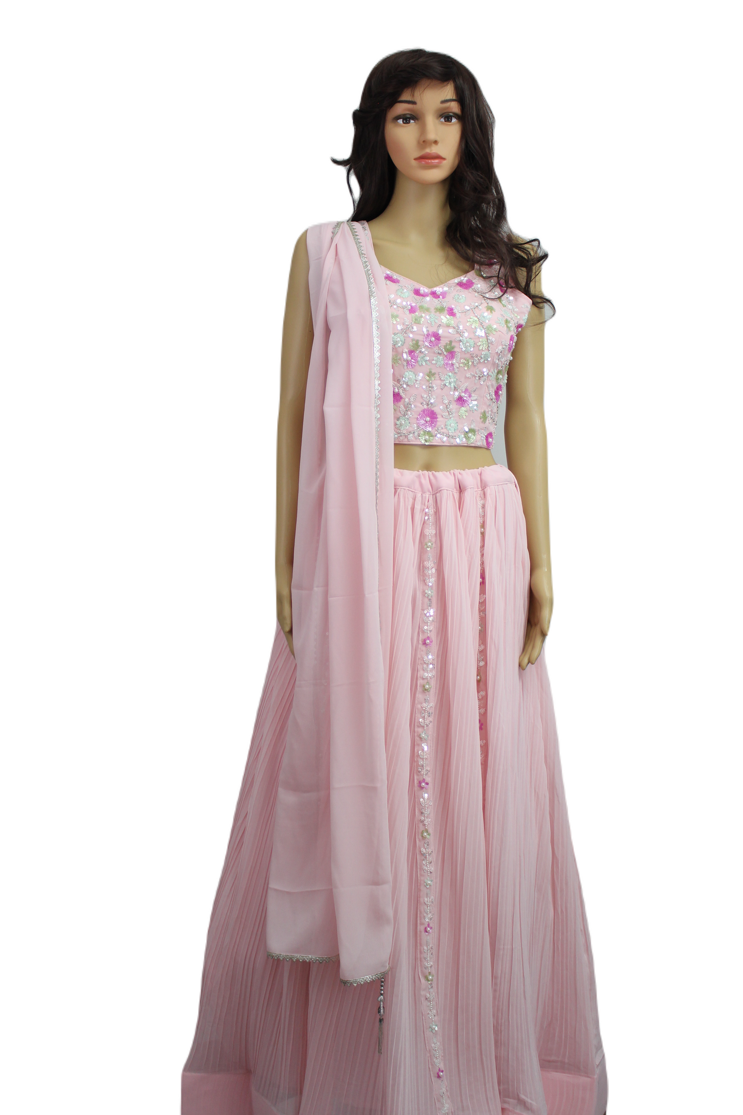 Blush Pink Hand Embroidered Georgette Crop Top