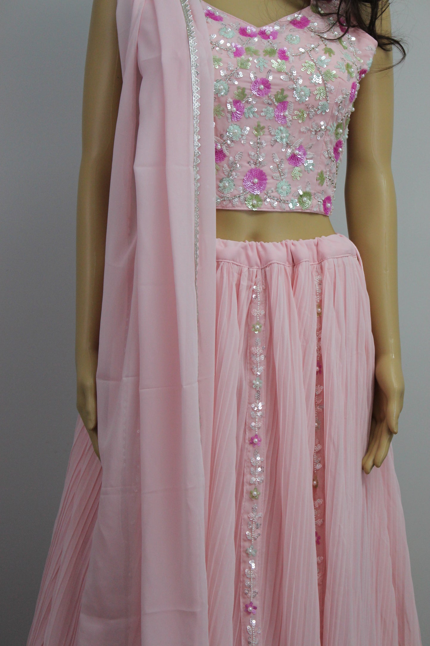Blush Pink Hand Embroidered Georgette Crop Top