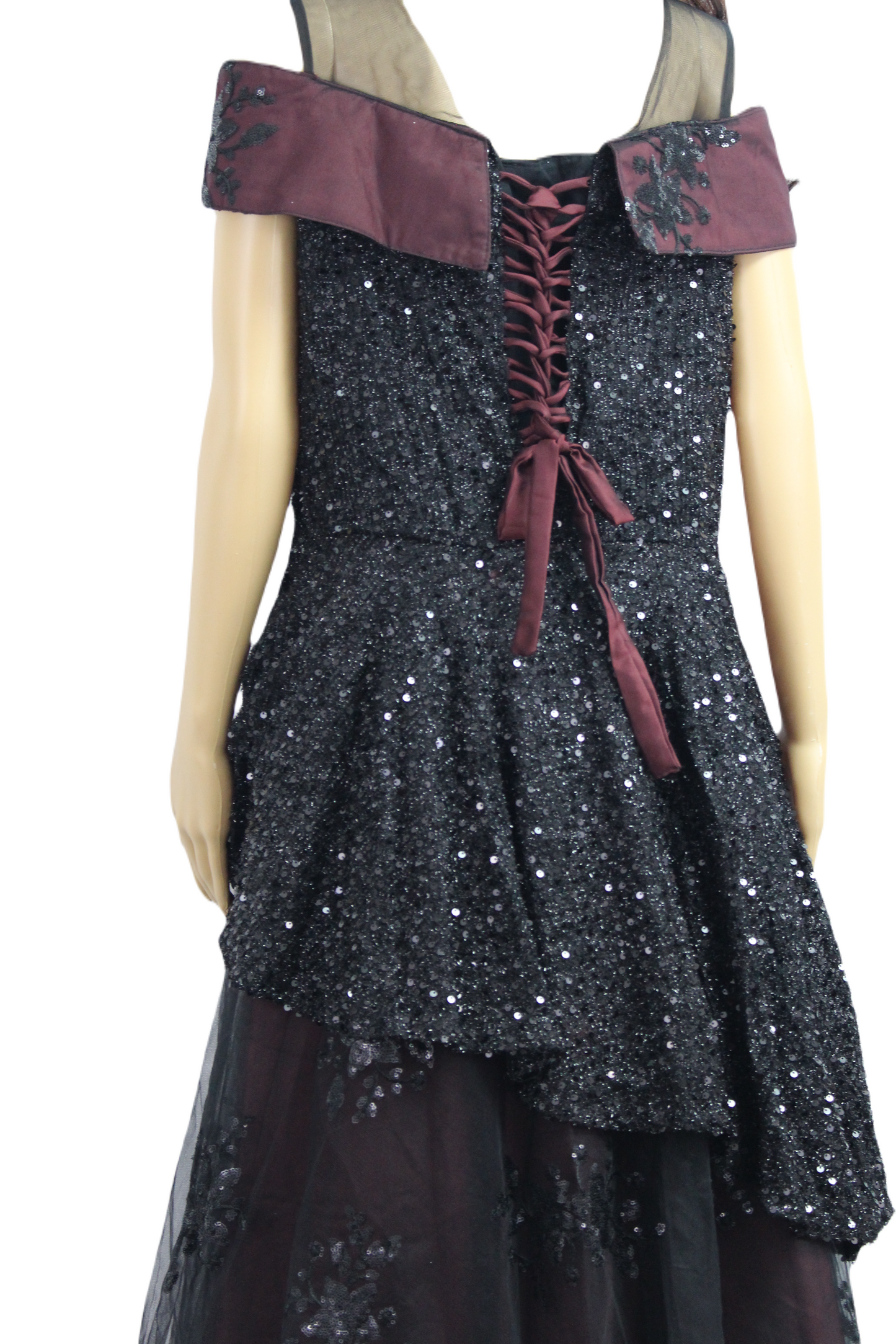 Maroon with Black Sequined Gown