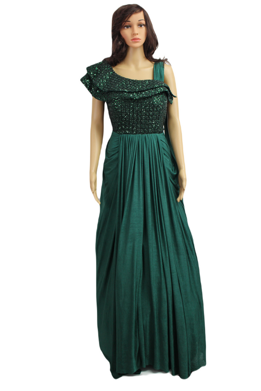 Emerald Green Drape Style Gown