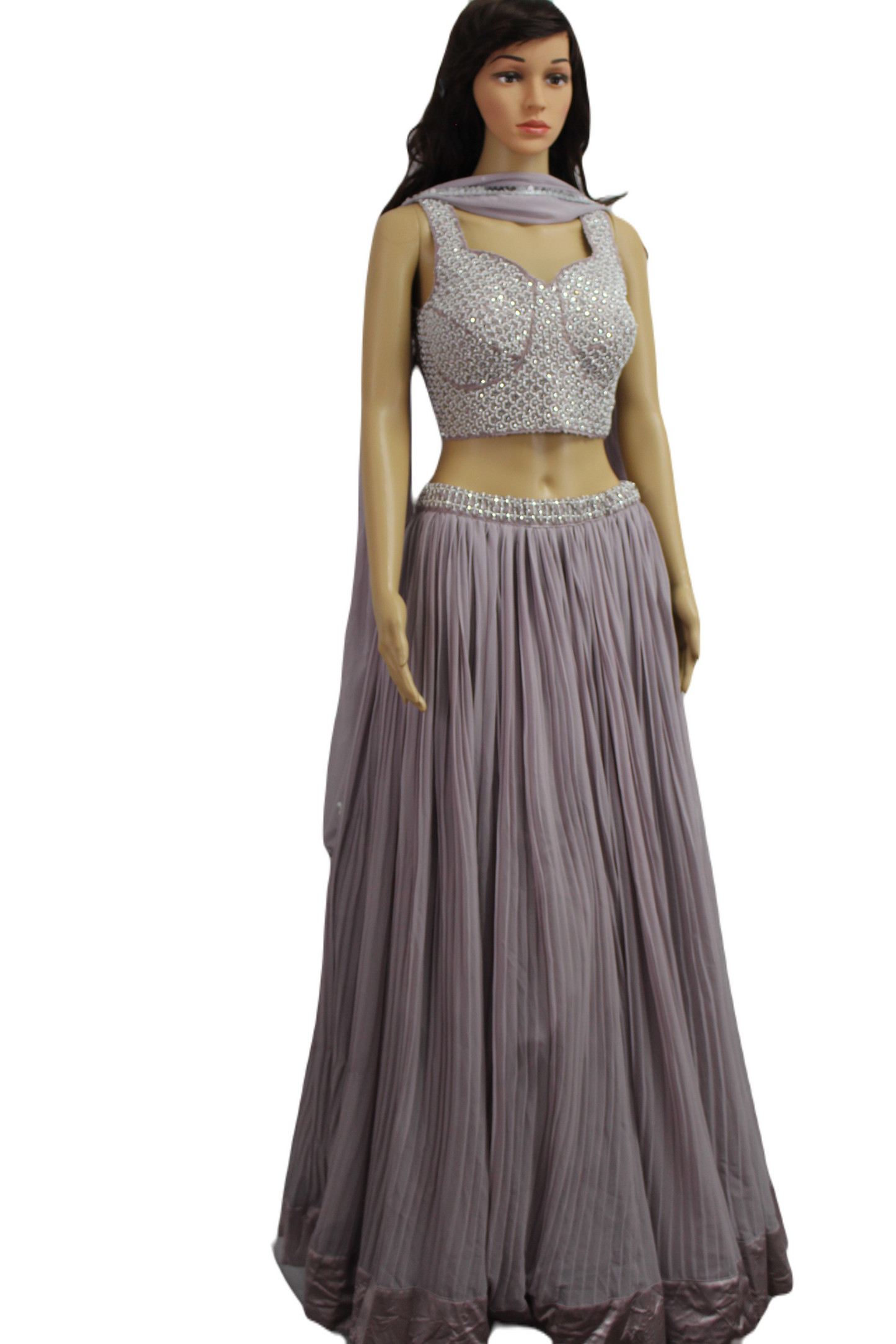 Mauve Shaded Handworked Fusion Crop Top with Exquisite Georgette Skirt