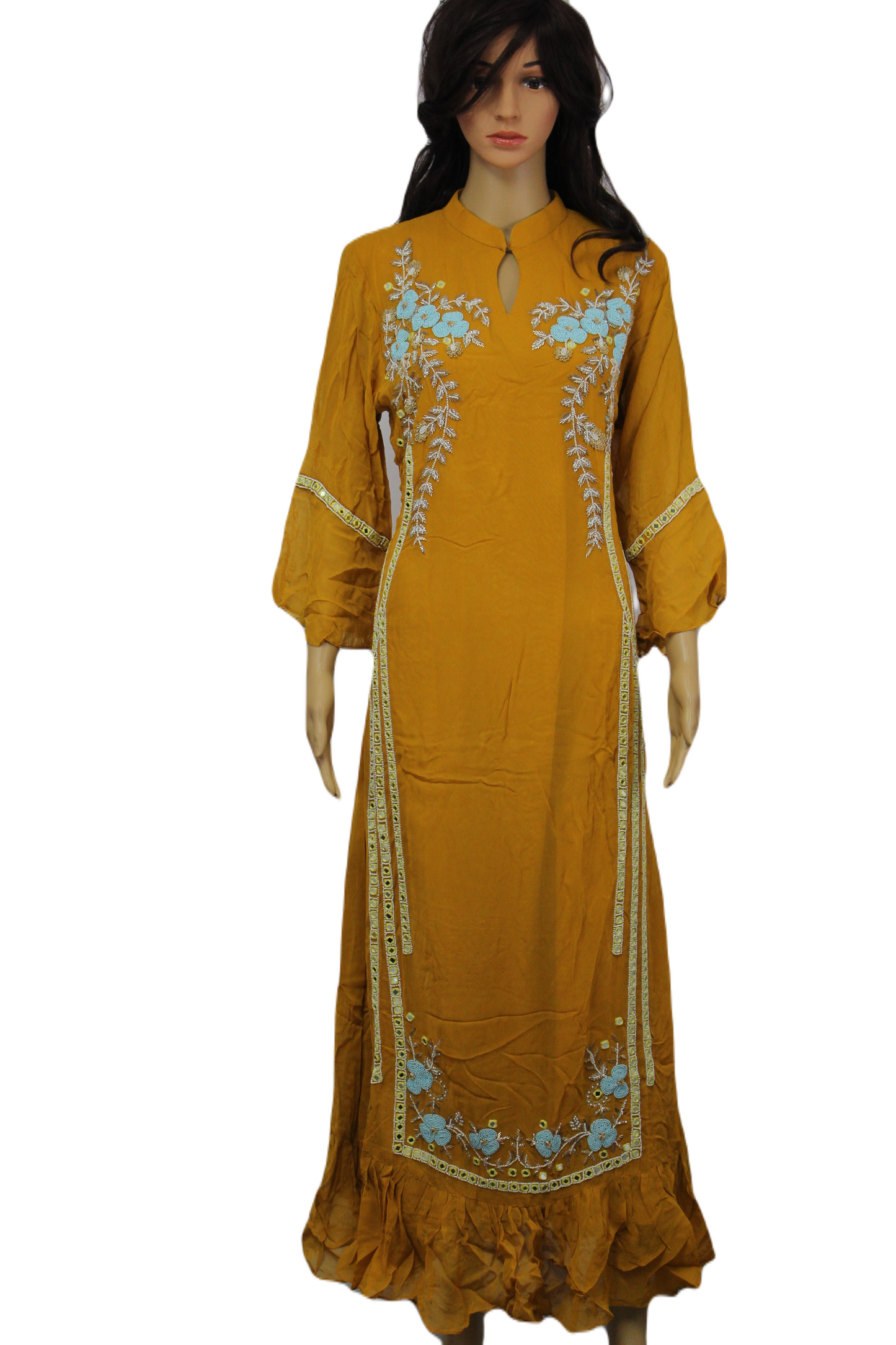 Mustard Georgette Maxi with Exquisite Hand Embroidery