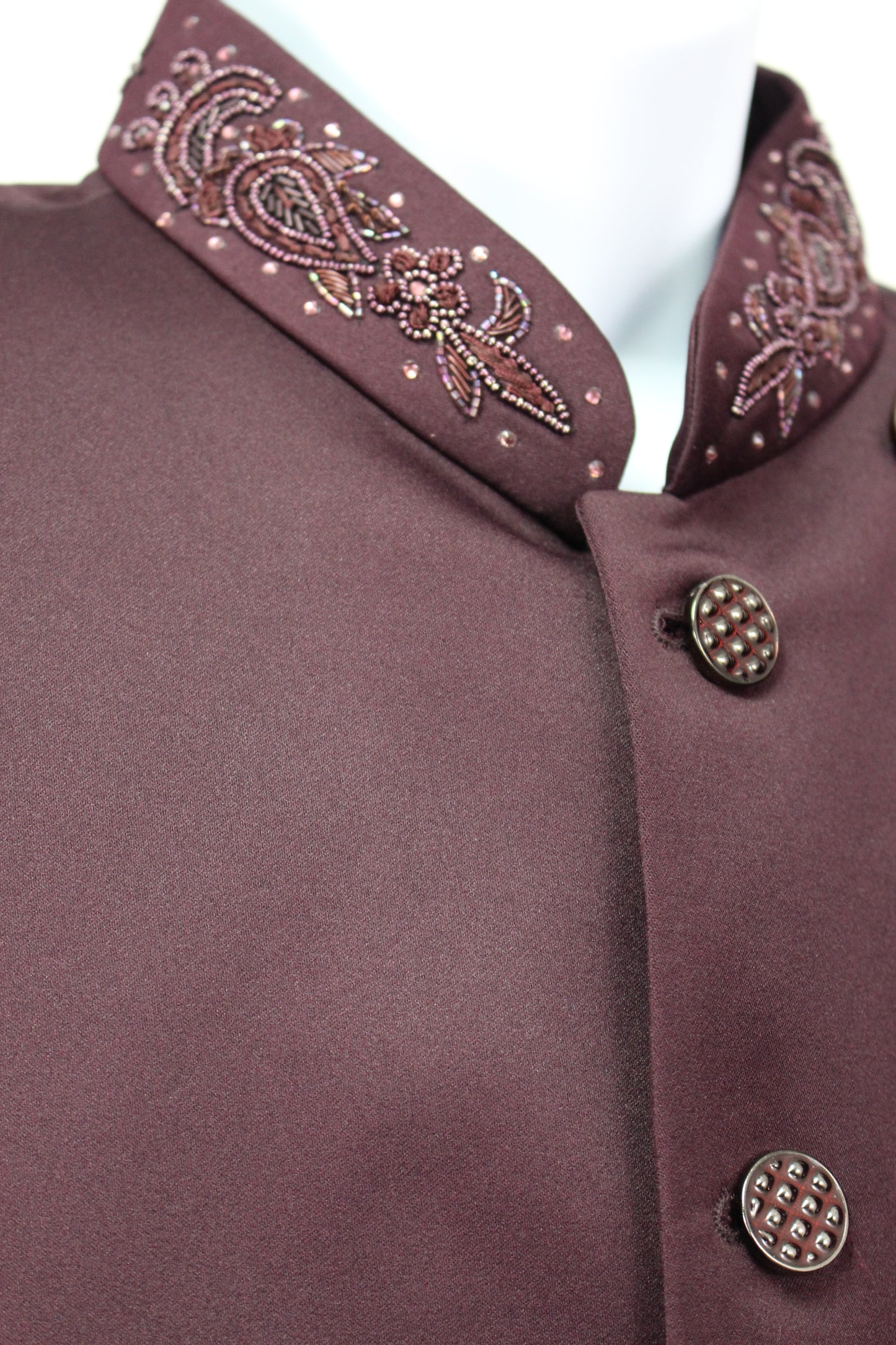 Burgundy Colored Two Piece Suit for Men with Hand Embroidered Collar