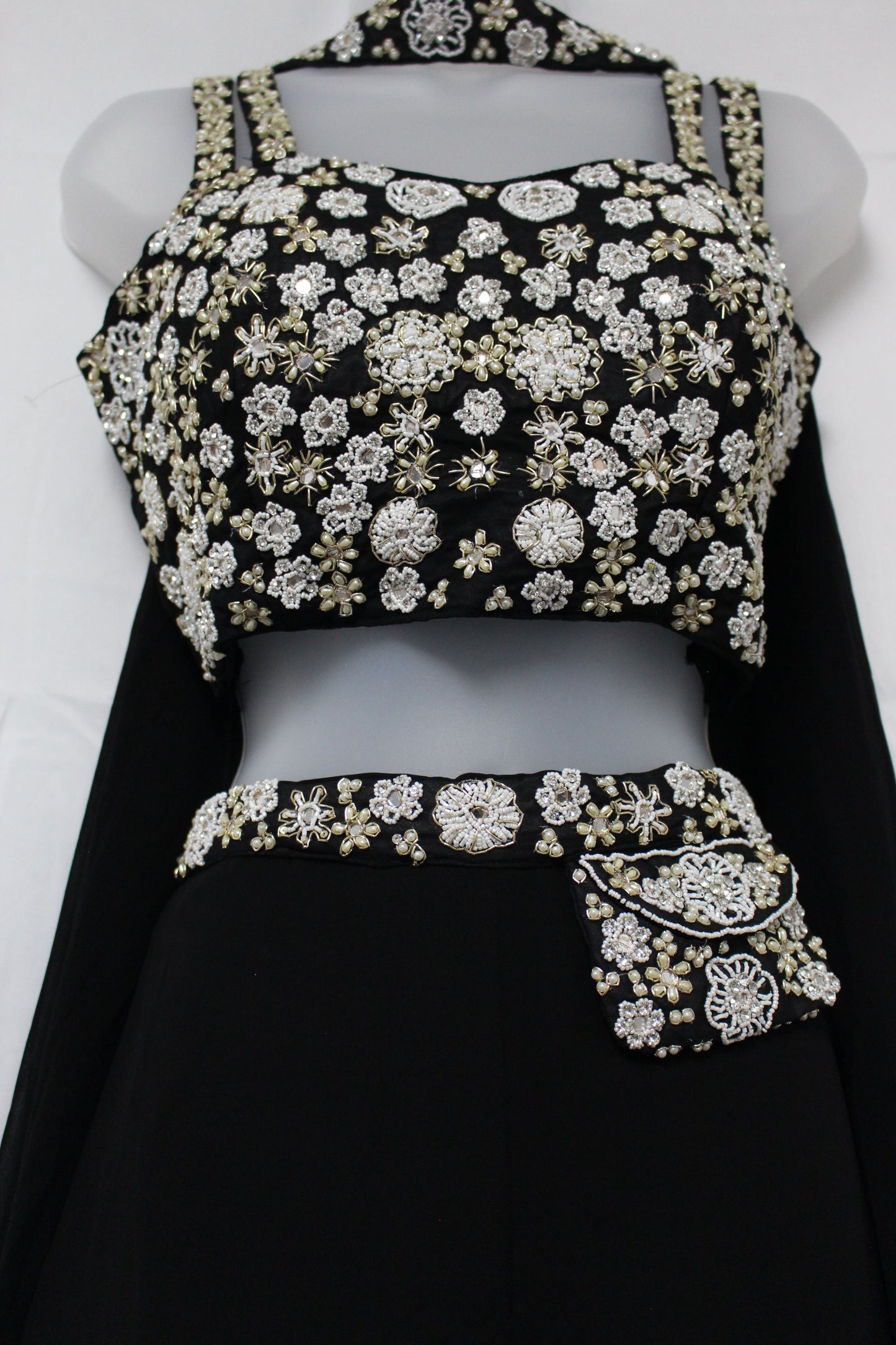 Black Embroidered Crop Top with Palazzo Pant