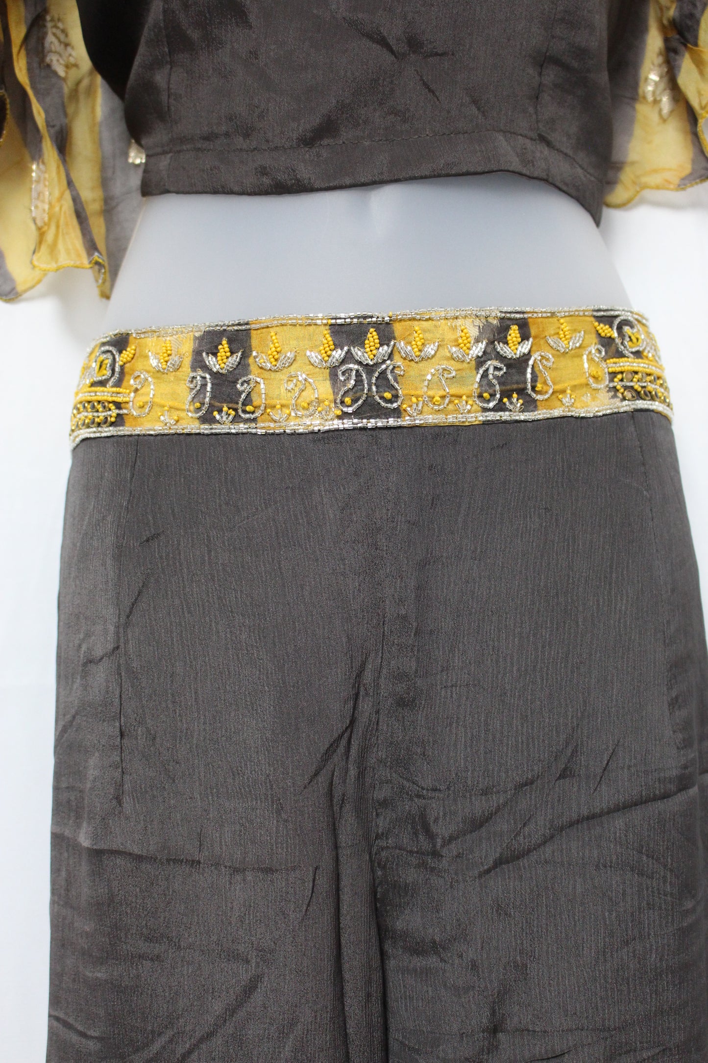 Brown & Mustard Embroidered Crop Top with Palazzo Pant