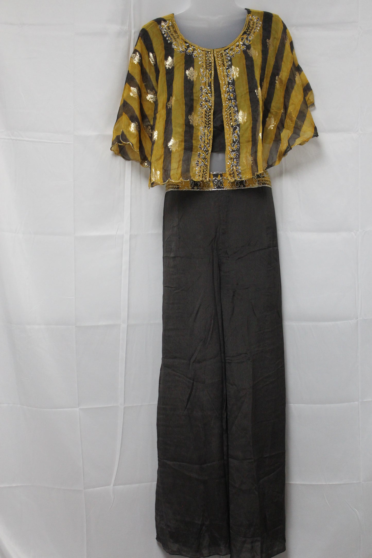 Brown & Mustard Embroidered Crop Top with Palazzo Pant