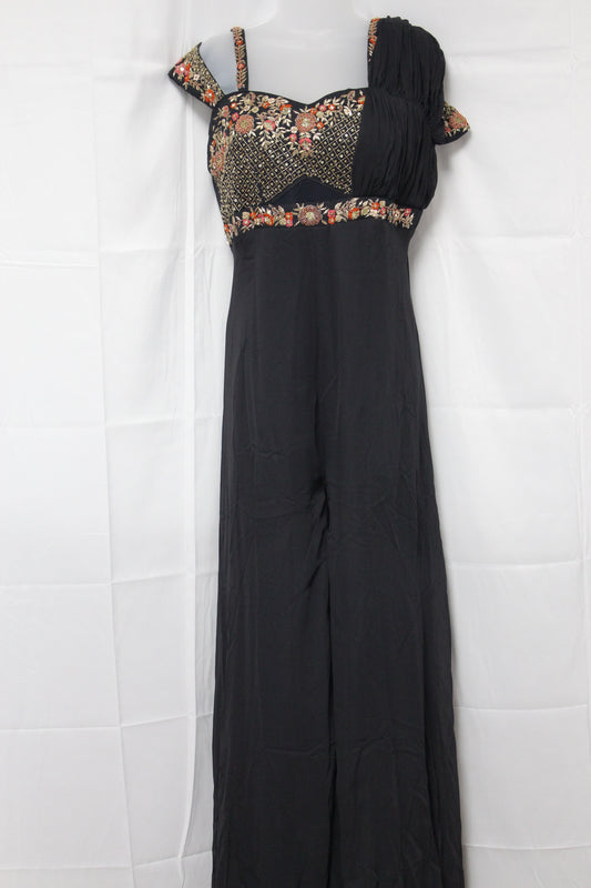Brown Embroidered Jumpsuit