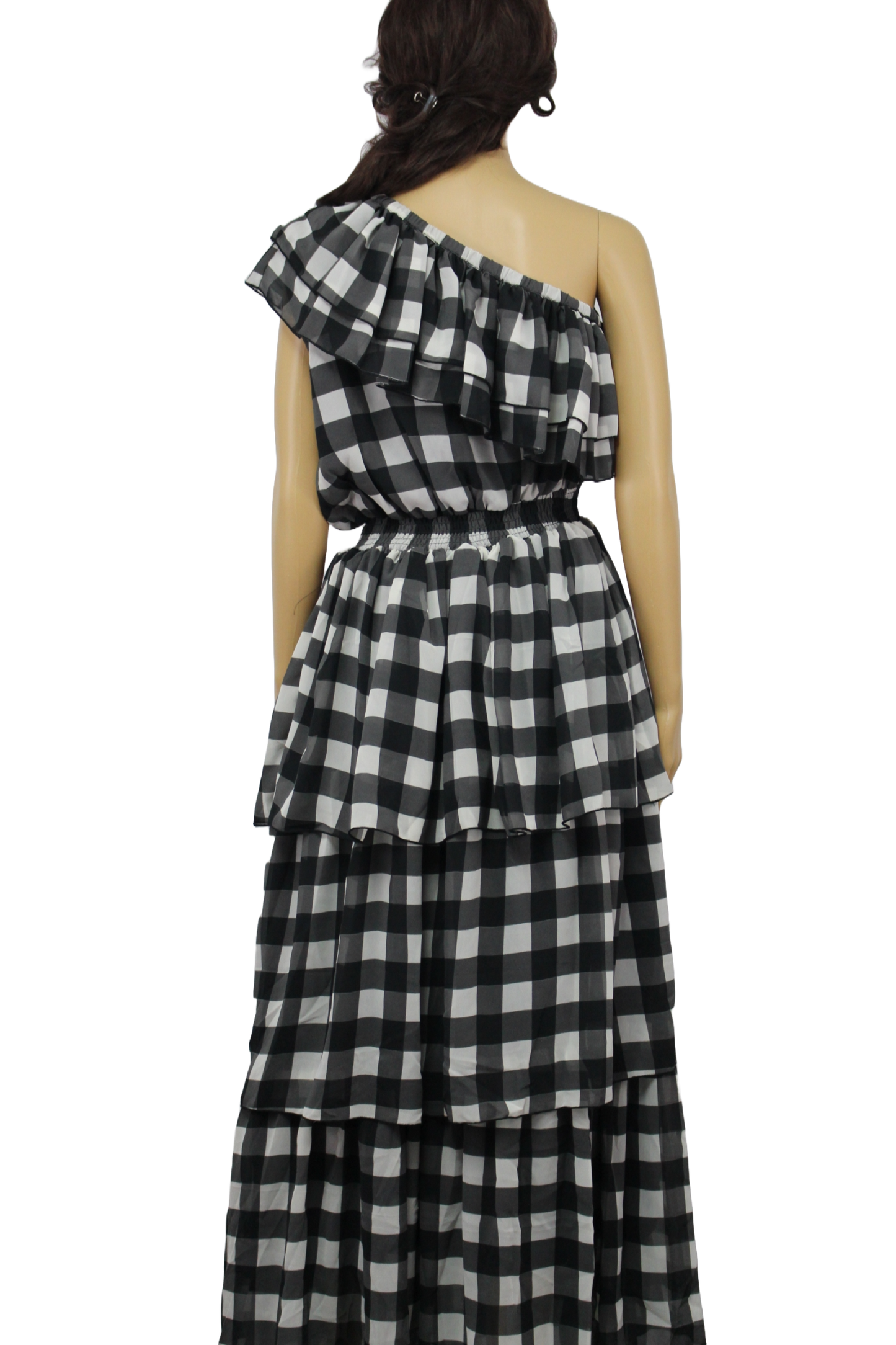 Printed Plaid One Shoulder Dress (One Size - up to Medium)