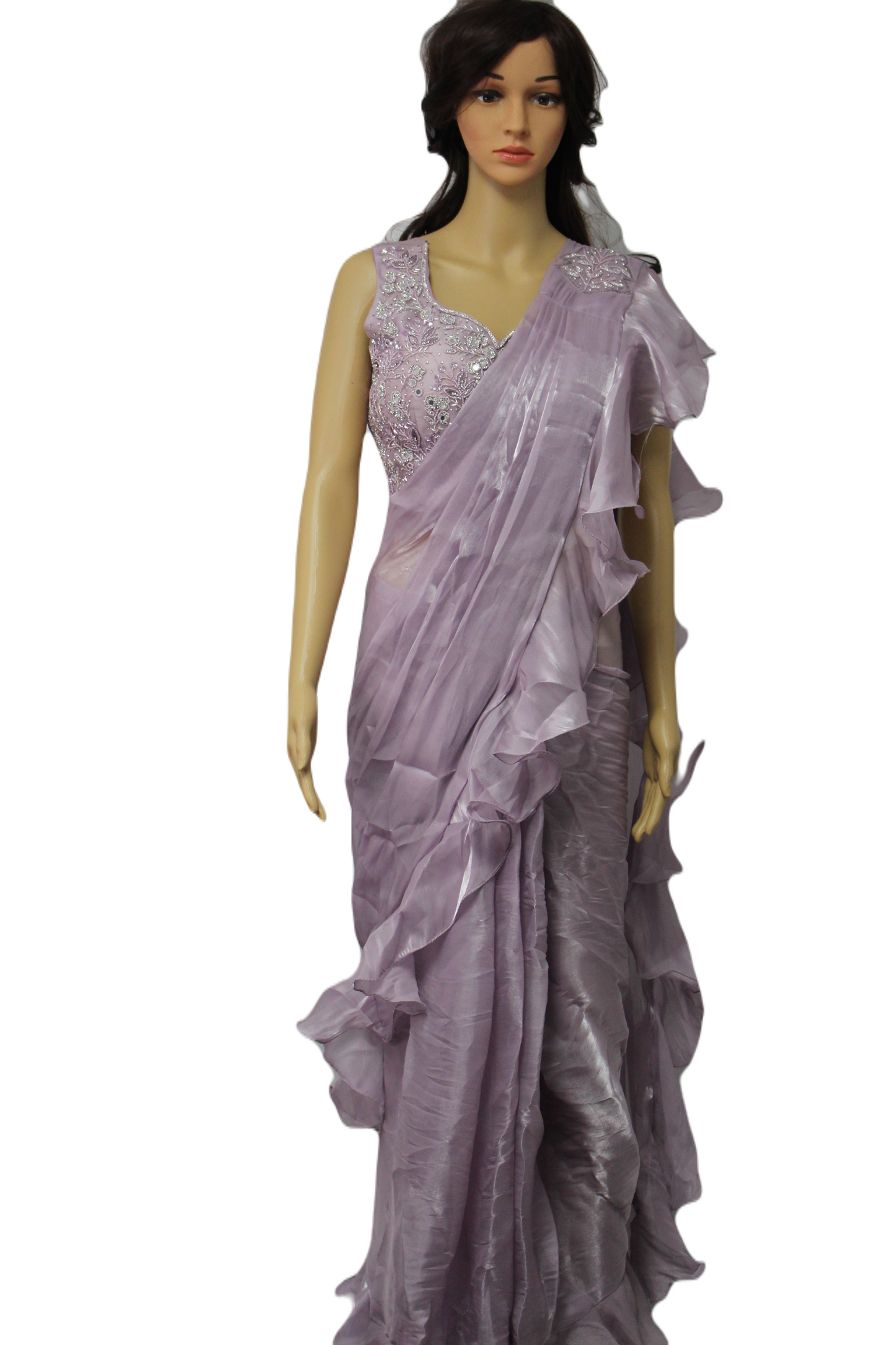 Organza Silk Ready to Wear Saree with Hand Embroidered Blouse & Belt