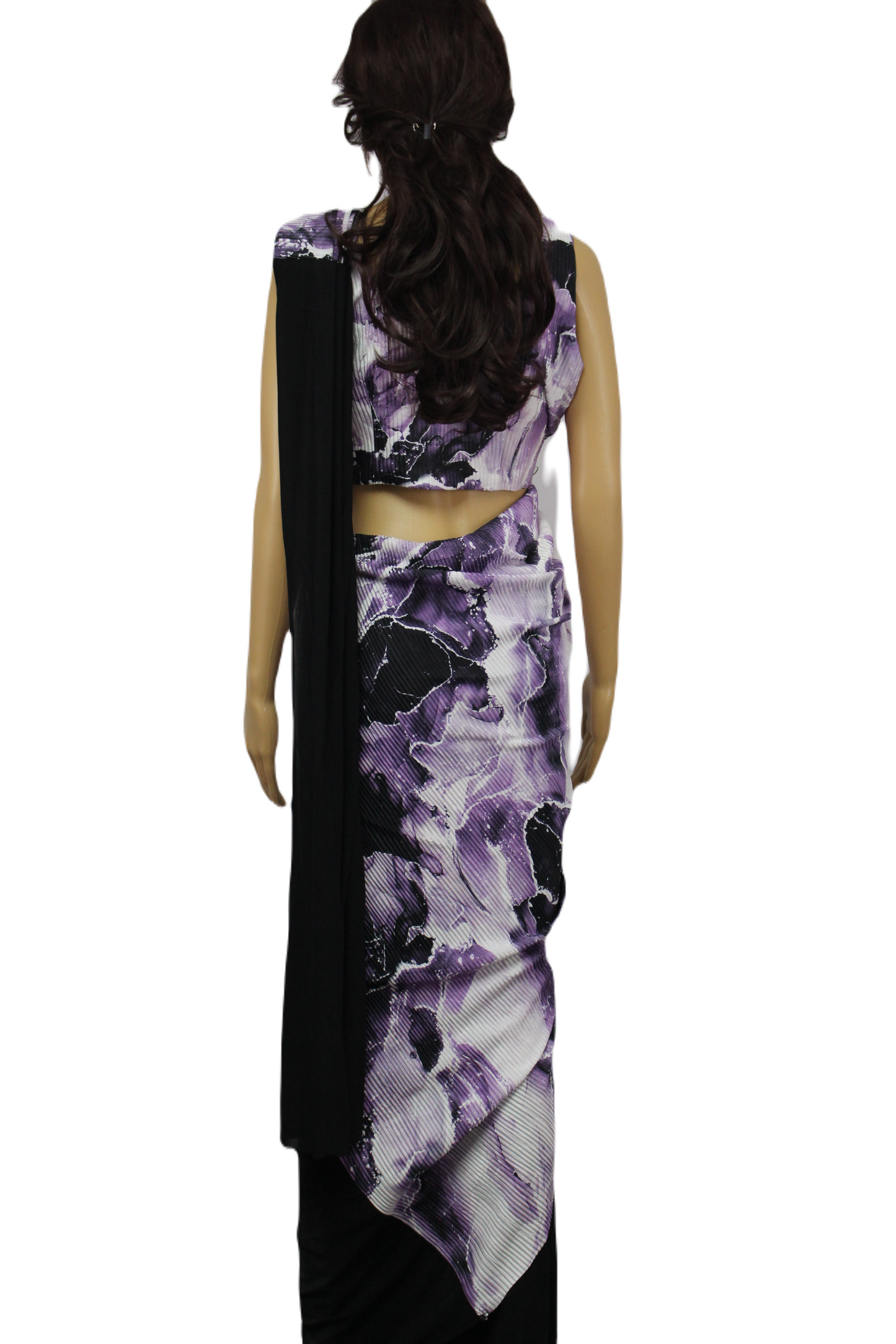 Black & Purple Printed Crush Ready to Wear Saree