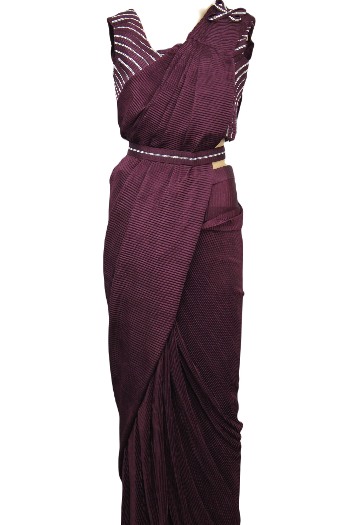 Simple Crush Fabric Ready to Wear Sarees with Belt (Multiple Colors)